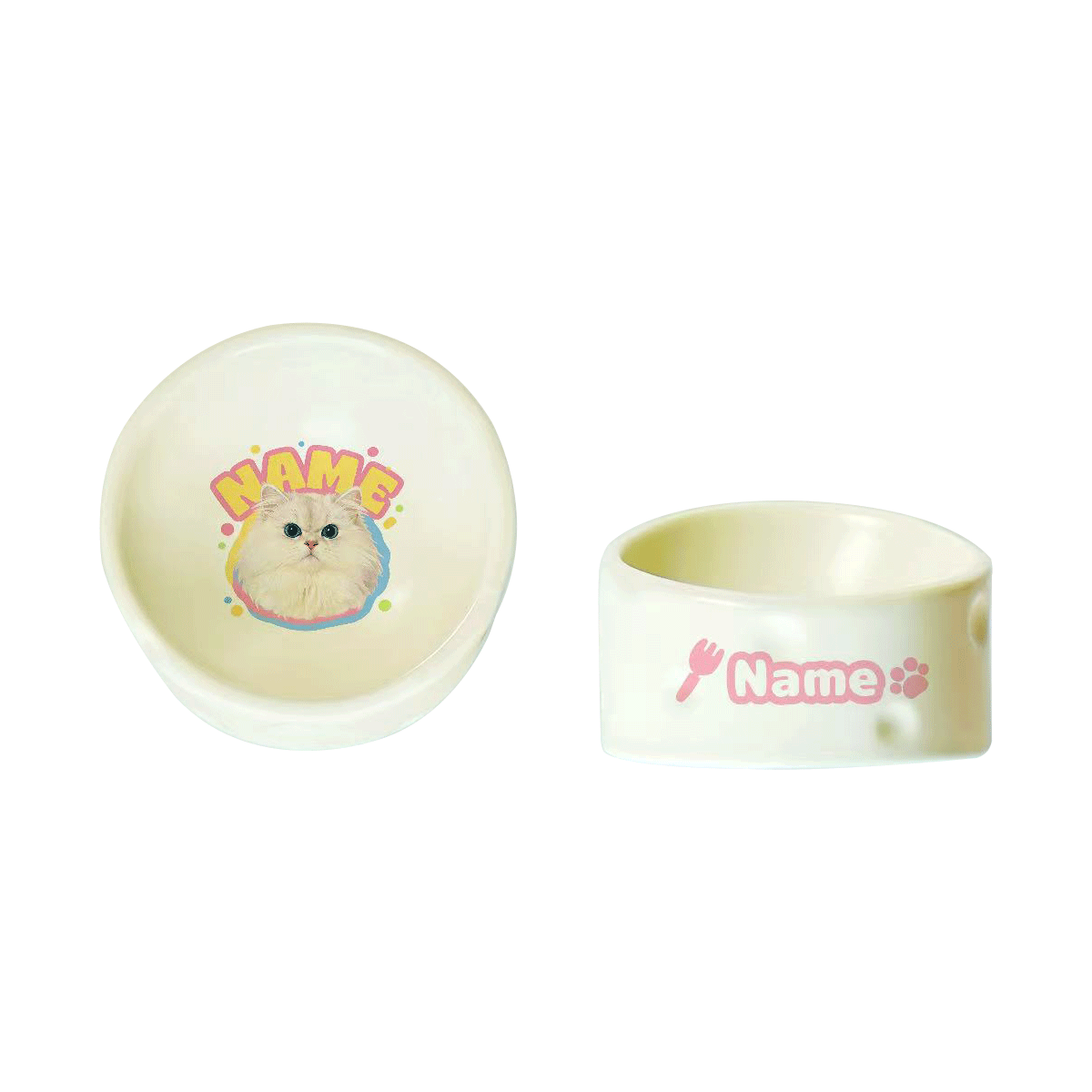 Personalized Ceramic Pet Bowl - Custom Illustrated Pet Portrait & Name, Unique Food/Water Feeder for Dogs & Cats