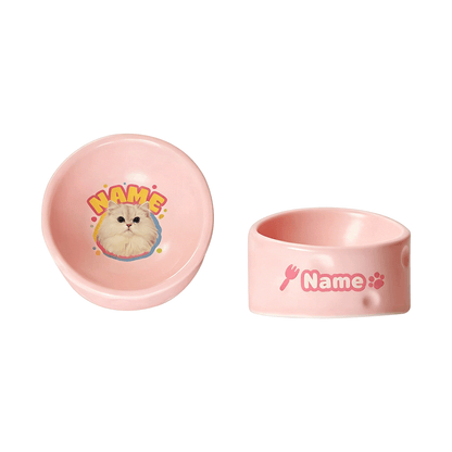 Personalized Ceramic Pet Bowl - Custom Illustrated Pet Portrait & Name, Unique Food/Water Feeder for Dogs & Cats