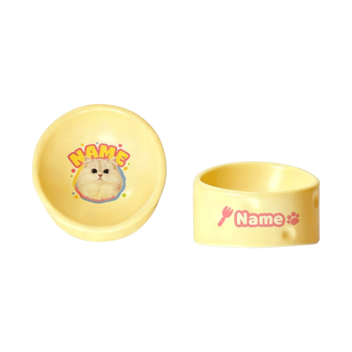 Personalized Ceramic Pet Bowl - Custom Illustrated Pet Portrait & Name, Unique Food/Water Feeder for Dogs & Cats