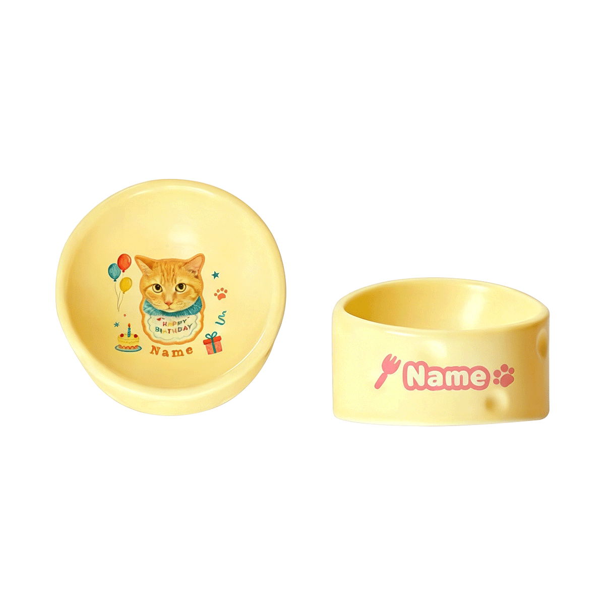 Personalized Ceramic Pet Bowl - Custom Illustrated Pet Portrait & Name, Unique Food/Water Feeder for Dogs & Cats