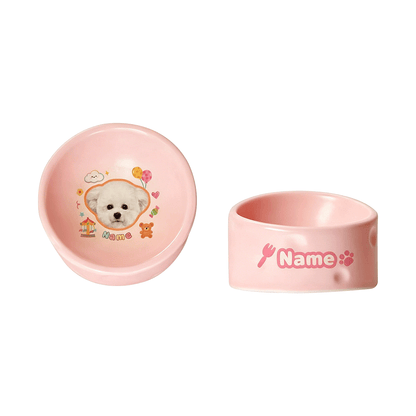 Personalized Ceramic Pet Bowl - Custom Illustrated Pet Portrait & Name, Unique Food/Water Feeder for Dogs & Cats