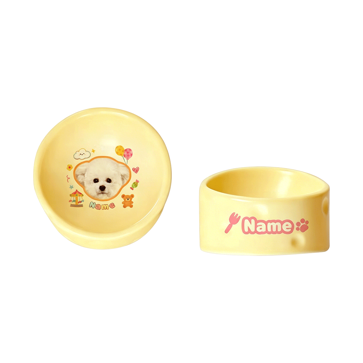 Personalized Ceramic Pet Bowl - Custom Illustrated Pet Portrait & Name, Unique Food/Water Feeder for Dogs & Cats