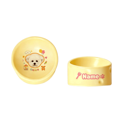 Personalized Ceramic Pet Bowl - Custom Illustrated Pet Portrait & Name, Unique Food/Water Feeder for Dogs & Cats