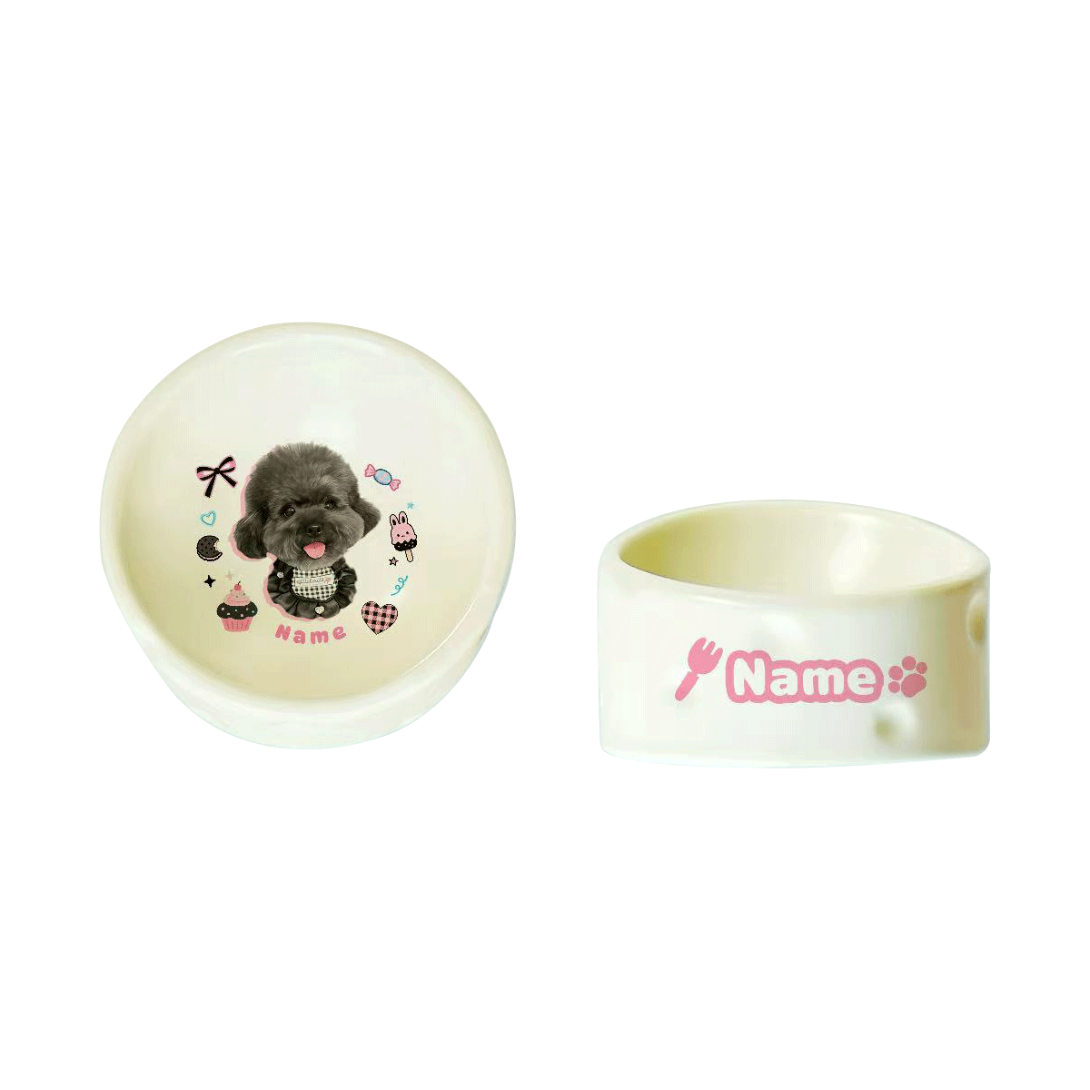 Personalized Ceramic Pet Bowl - Custom Illustrated Pet Portrait & Name, Unique Food/Water Feeder for Dogs & Cats