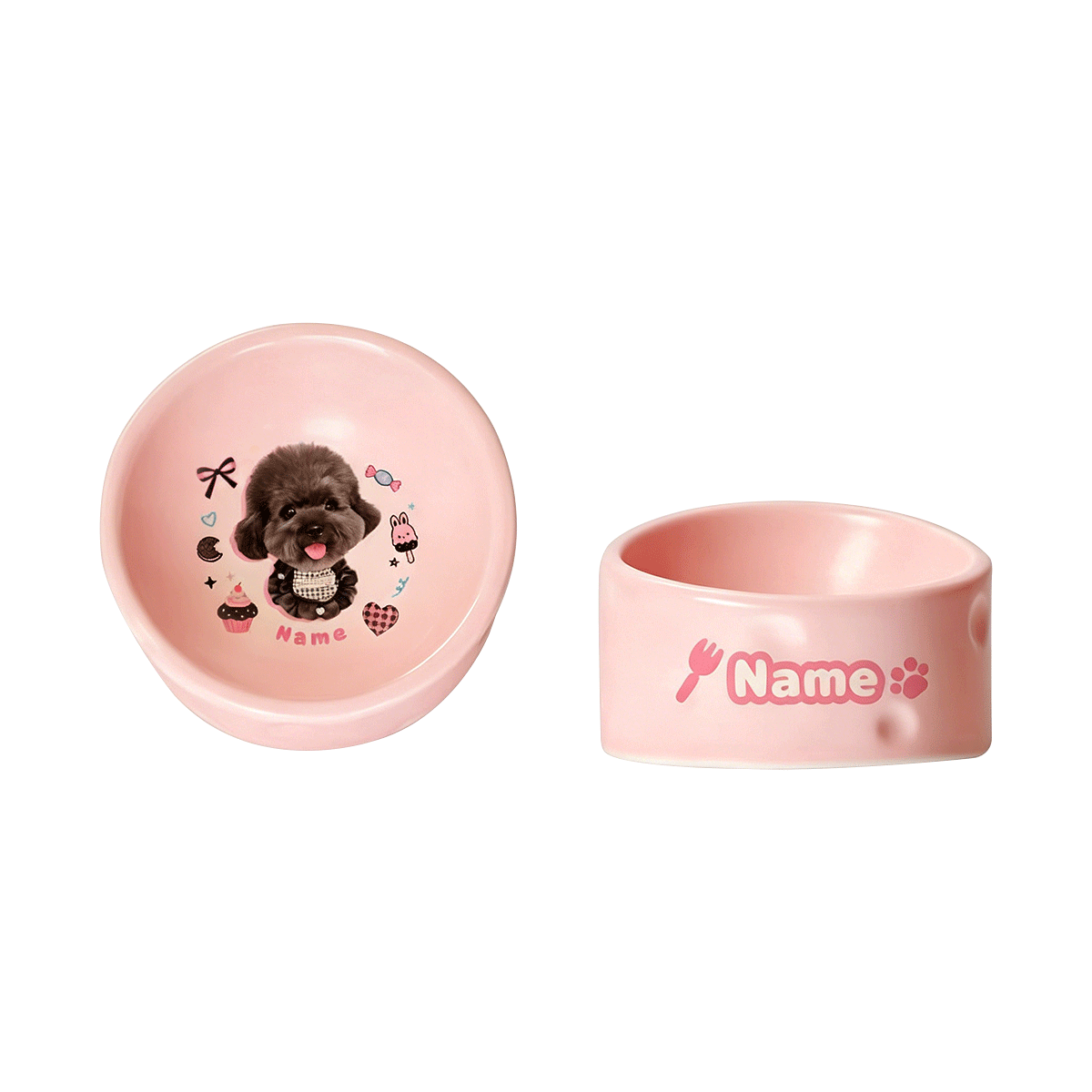 Personalized Ceramic Pet Bowl - Custom Illustrated Pet Portrait & Name, Unique Food/Water Feeder for Dogs & Cats