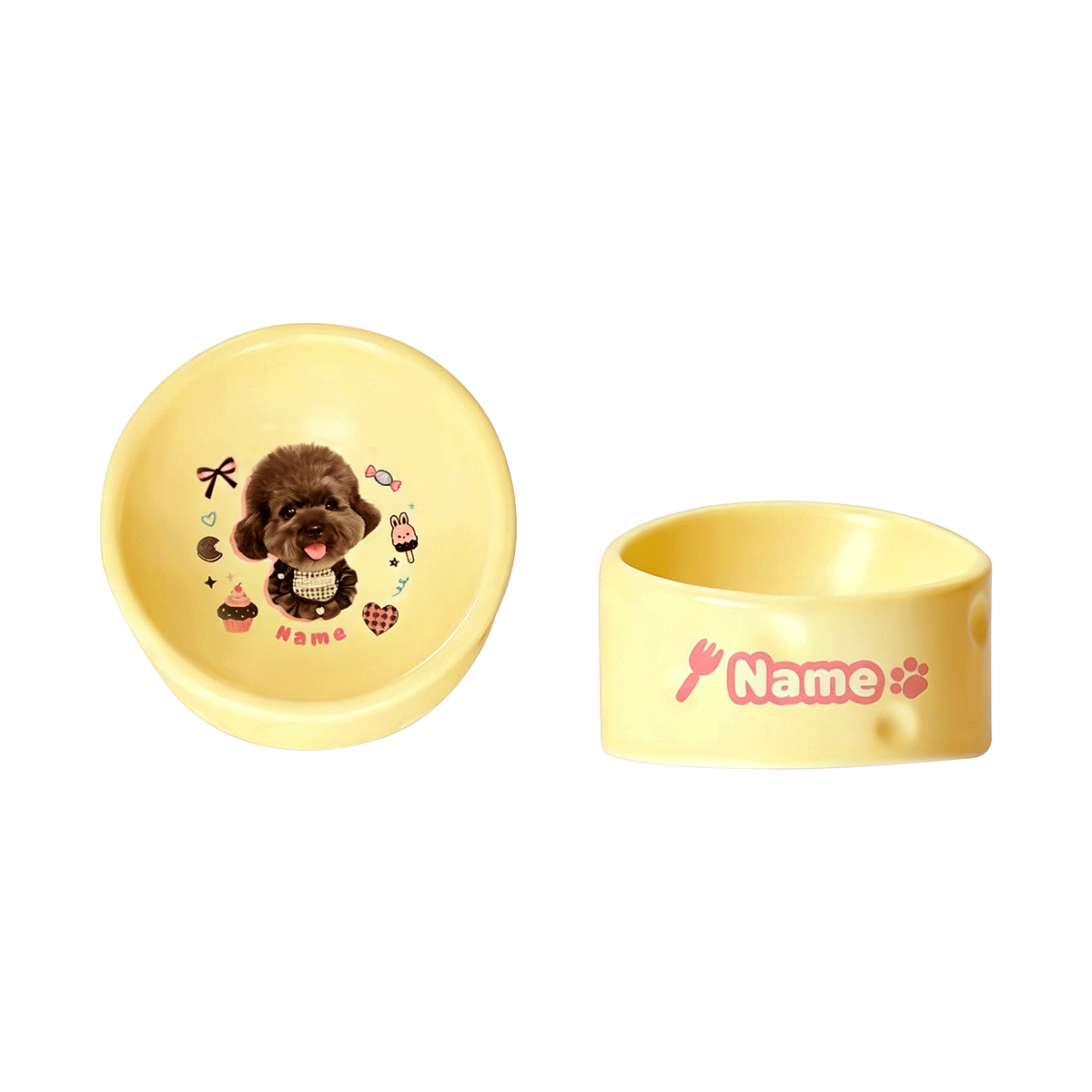 Personalized Ceramic Pet Bowl - Custom Illustrated Pet Portrait & Name, Unique Food/Water Feeder for Dogs & Cats