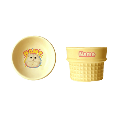 Personalized Ceramic Pet Bowl - Custom Illustrated Pet Portrait & Name, Unique Food/Water Feeder for Dogs & Cats