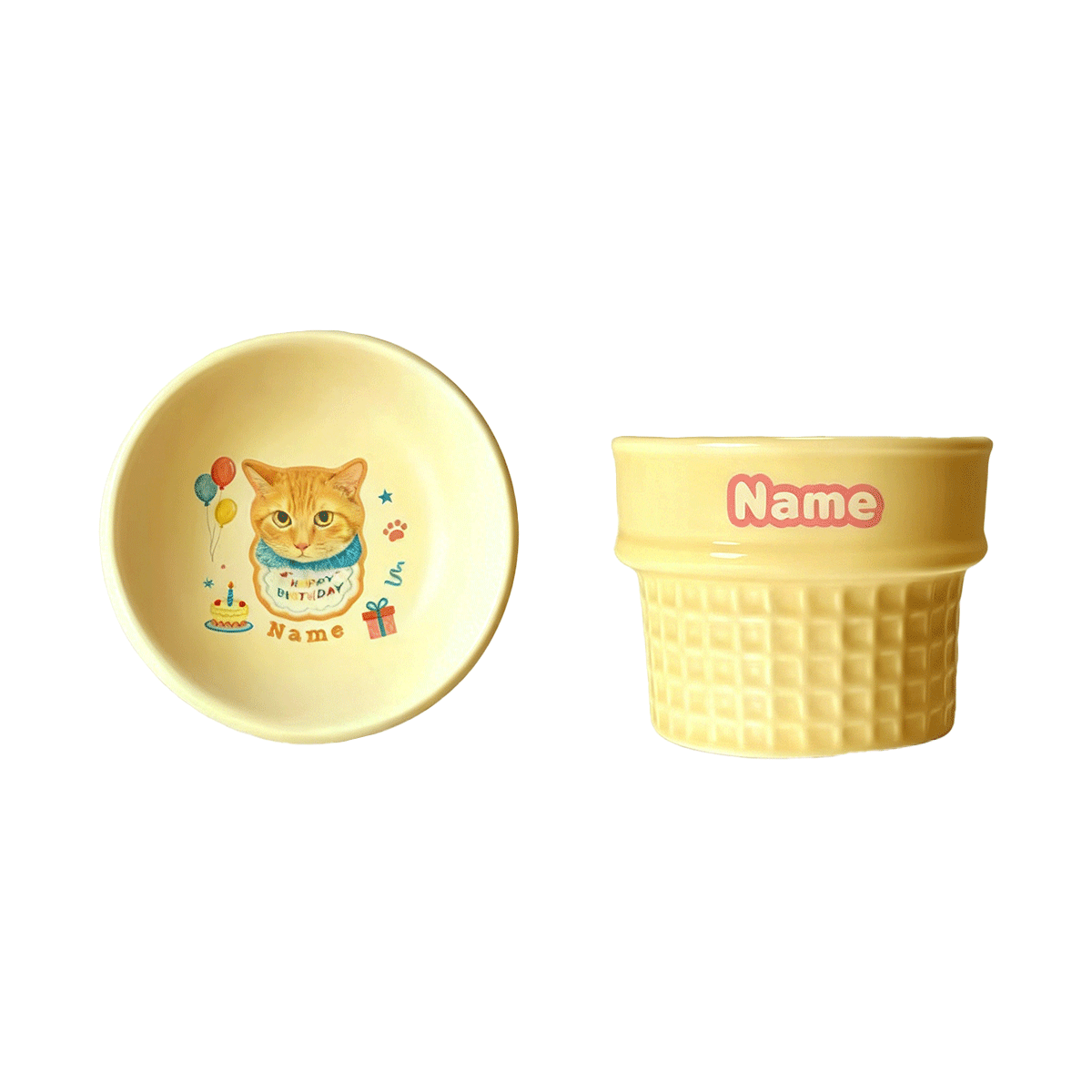 Personalized Ceramic Pet Bowl - Custom Illustrated Pet Portrait & Name, Unique Food/Water Feeder for Dogs & Cats