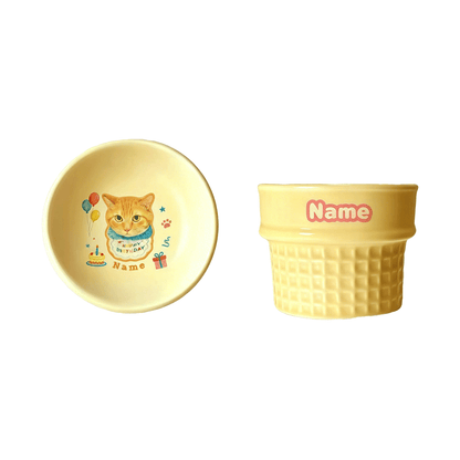 Personalized Ceramic Pet Bowl - Custom Illustrated Pet Portrait & Name, Unique Food/Water Feeder for Dogs & Cats