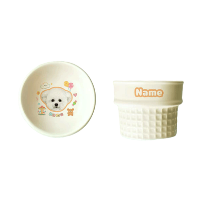Personalized Ceramic Pet Bowl - Custom Illustrated Pet Portrait & Name, Unique Food/Water Feeder for Dogs & Cats