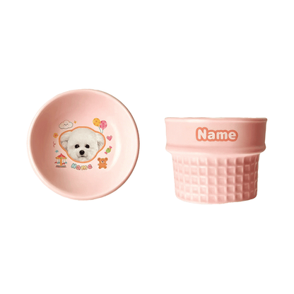 Personalized Ceramic Pet Bowl - Custom Illustrated Pet Portrait & Name, Unique Food/Water Feeder for Dogs & Cats