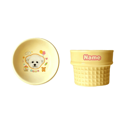 Personalized Ceramic Pet Bowl - Custom Illustrated Pet Portrait & Name, Unique Food/Water Feeder for Dogs & Cats