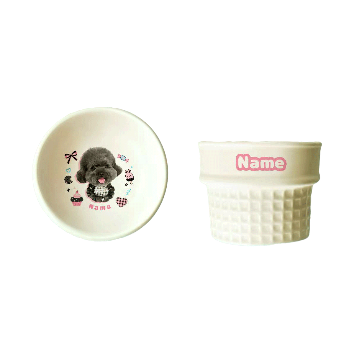 Personalized Ceramic Pet Bowl - Custom Illustrated Pet Portrait & Name, Unique Food/Water Feeder for Dogs & Cats