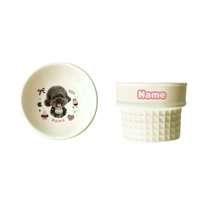 Personalized Ceramic Pet Bowl - Custom Illustrated Pet Portrait & Name, Unique Food/Water Feeder for Dogs & Cats