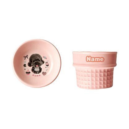 Personalized Ceramic Pet Bowl - Custom Illustrated Pet Portrait & Name, Unique Food/Water Feeder for Dogs & Cats