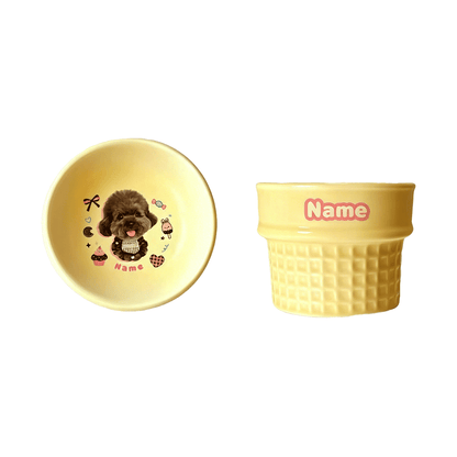Personalized Ceramic Pet Bowl - Custom Illustrated Pet Portrait & Name, Unique Food/Water Feeder for Dogs & Cats
