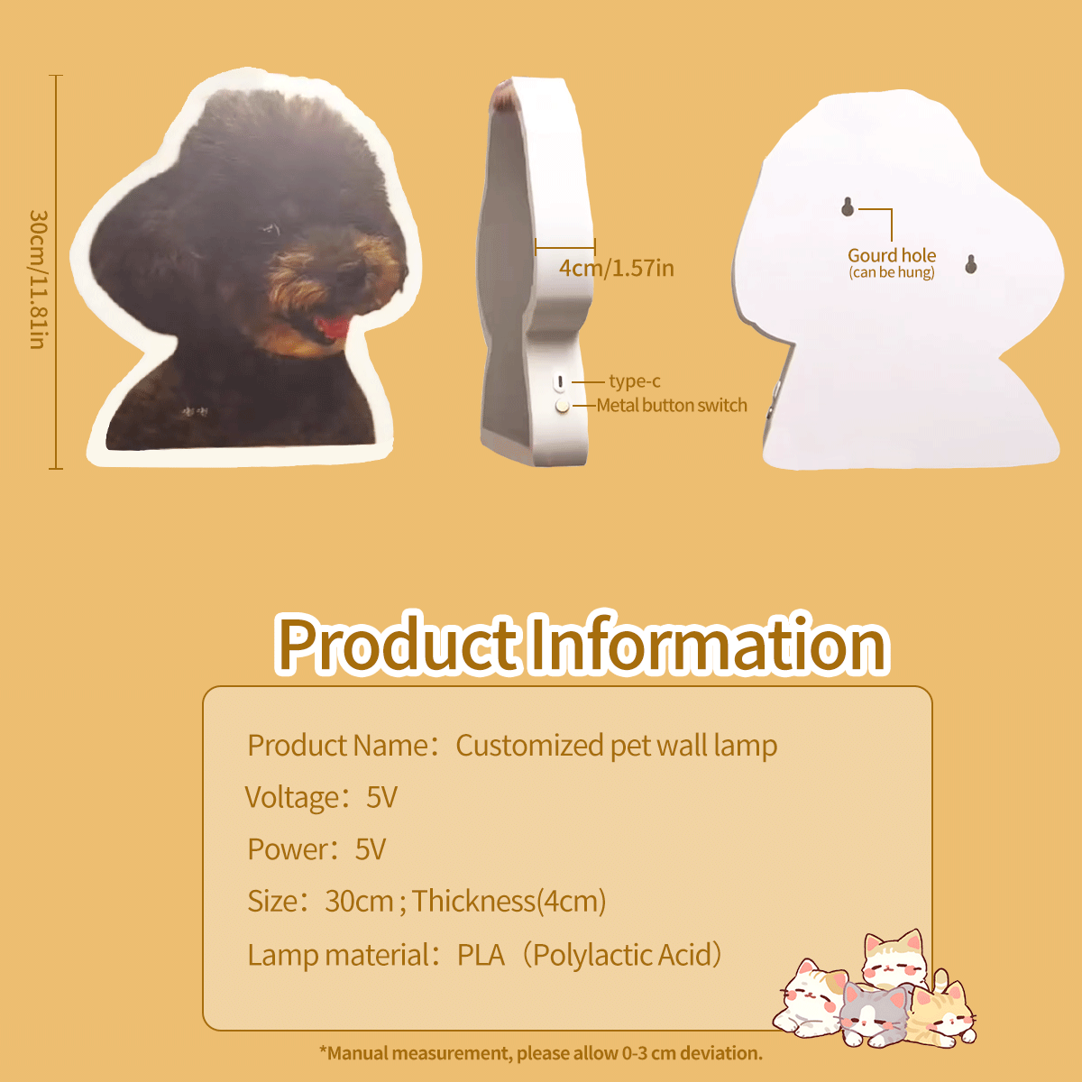 Custom Pet Photo Wall Lamp, Personalized Dog Cat Shaped Night Light, USB Rechargeable Decorative Lamp