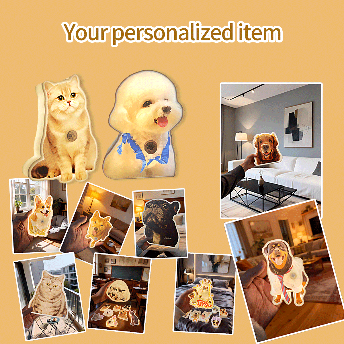 Custom Pet Photo Wall Lamp, Personalized Dog Cat Shaped Night Light, USB Rechargeable Decorative Lamp