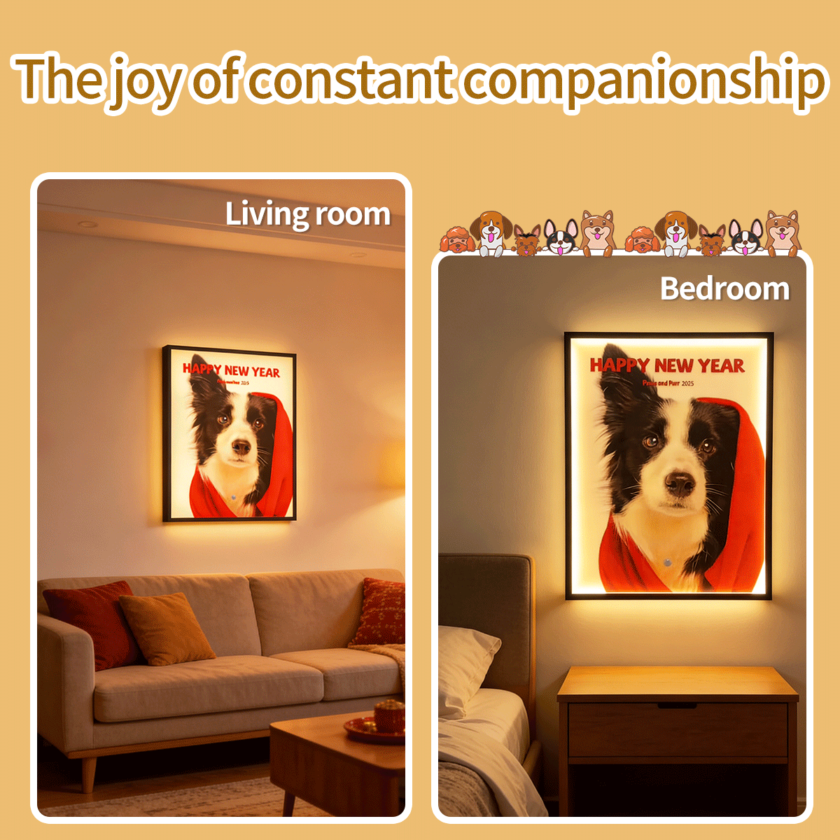 Custom Pet Photo Mural Lamp, Personalized Dog Cat Framed Wall Light, USB Rechargeable Motion Sensor Decor Lamp