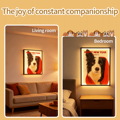 Custom Pet Photo Mural Lamp, Personalized Dog Cat Framed Wall Light, USB Rechargeable Motion Sensor Decor Lamp
