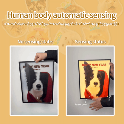 Custom Pet Photo Mural Lamp, Personalized Dog Cat Framed Wall Light, USB Rechargeable Motion Sensor Decor Lamp