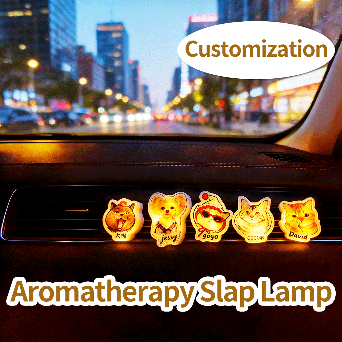 Custom Pet Photo Aromatherapy Slap Lamp, Personalized Dog Cat Car Vent Light, USB Rechargeable Tap Fragrance Lamp