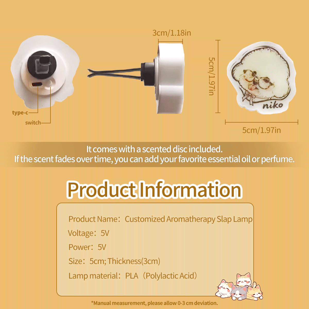 Custom Pet Photo Aromatherapy Slap Lamp, Personalized Dog Cat Car Vent Light, USB Rechargeable Tap Fragrance Lamp