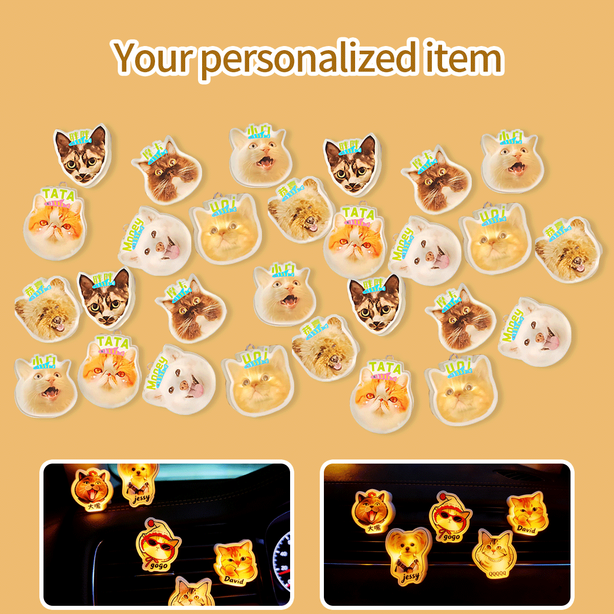 Custom Pet Photo Aromatherapy Slap Lamp, Personalized Dog Cat Car Vent Light, USB Rechargeable Tap Fragrance Lamp