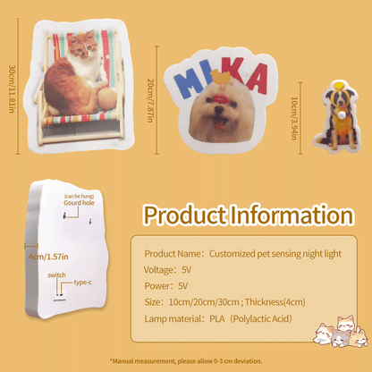 Custom Pet Photo Inductive Night Light, Personalized Dog Cat Wall Lamp, USB Rechargeable Motion Sensor Light