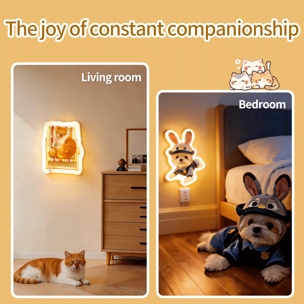 Custom Pet Photo Inductive Night Light, Personalized Dog Cat Wall Lamp, USB Rechargeable Motion Sensor Light