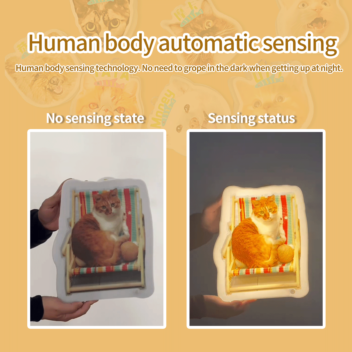 Custom Pet Photo Inductive Night Light, Personalized Dog Cat Wall Lamp, USB Rechargeable Motion Sensor Light