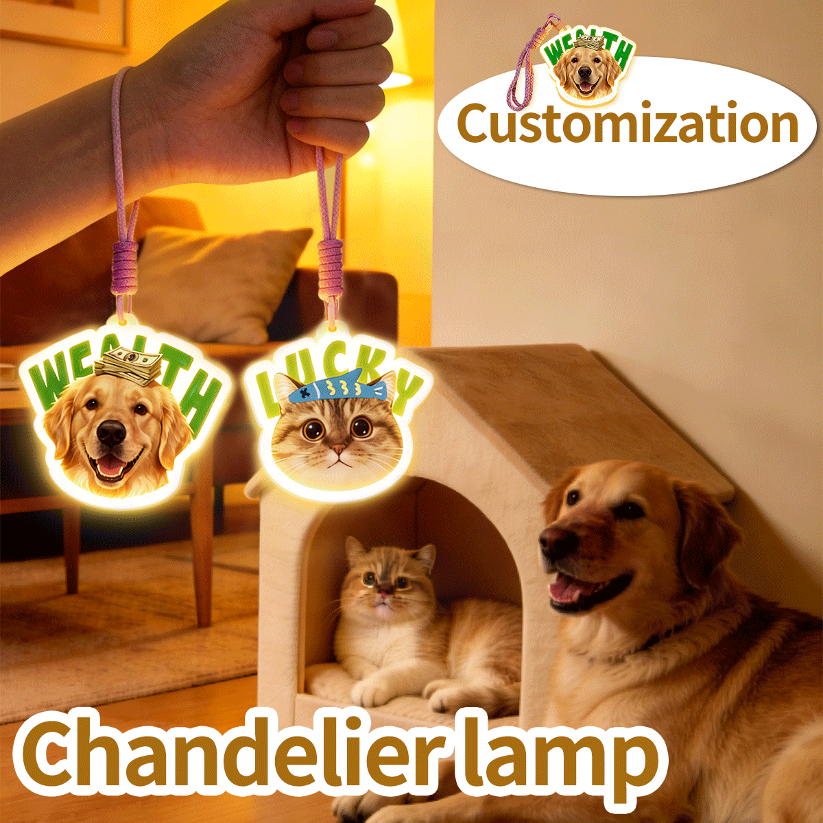 Custom Pet Photo Pendant Lamp, Personalized Dog Cat Hanging Light, USB Rechargeable Night Light
