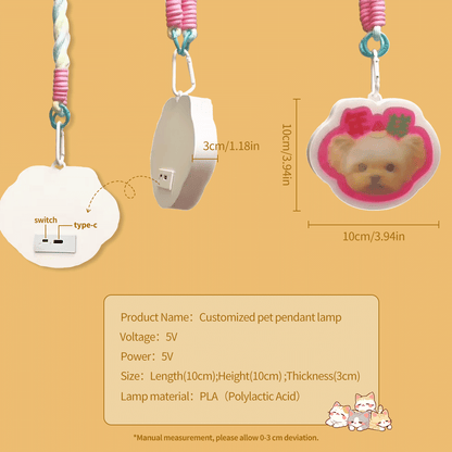 Custom Pet Photo Pendant Lamp, Personalized Dog Cat Hanging Light, USB Rechargeable Night Light