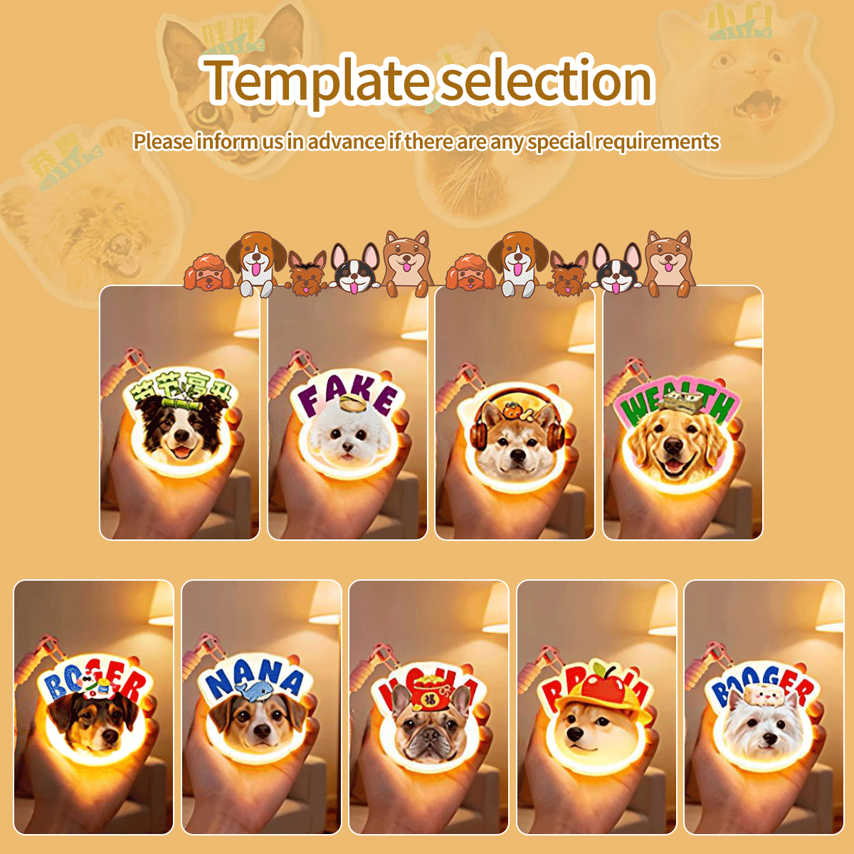 Custom Pet Photo Pendant Lamp, Personalized Dog Cat Hanging Light, USB Rechargeable Night Light