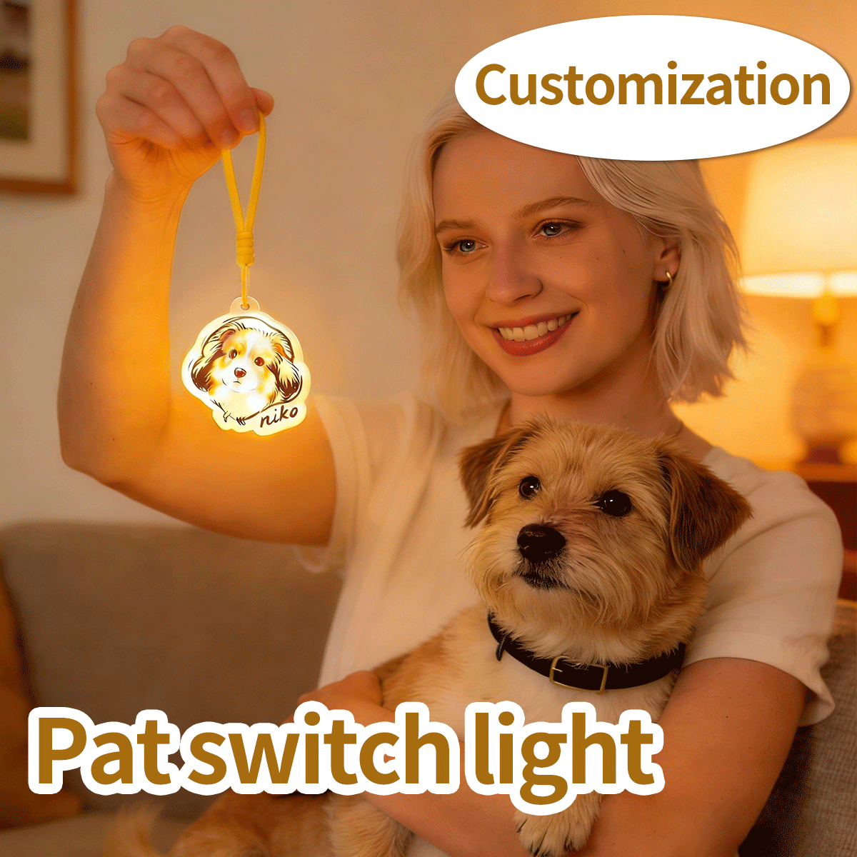 Custom Pet Photo Pat Switch Light, Personalized Dog Cat Keychain Light, USB Rechargeable Tap Pendant Light