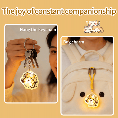 Custom Pet Photo Pat Switch Light, Personalized Dog Cat Keychain Light, USB Rechargeable Tap Pendant Light