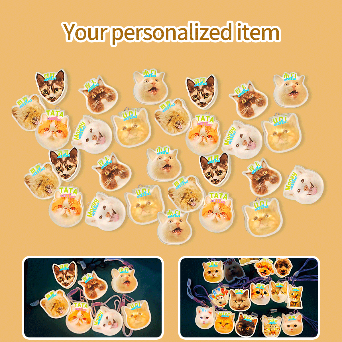 Custom Pet Photo Pat Switch Light, Personalized Dog Cat Keychain Light, USB Rechargeable Tap Pendant Light