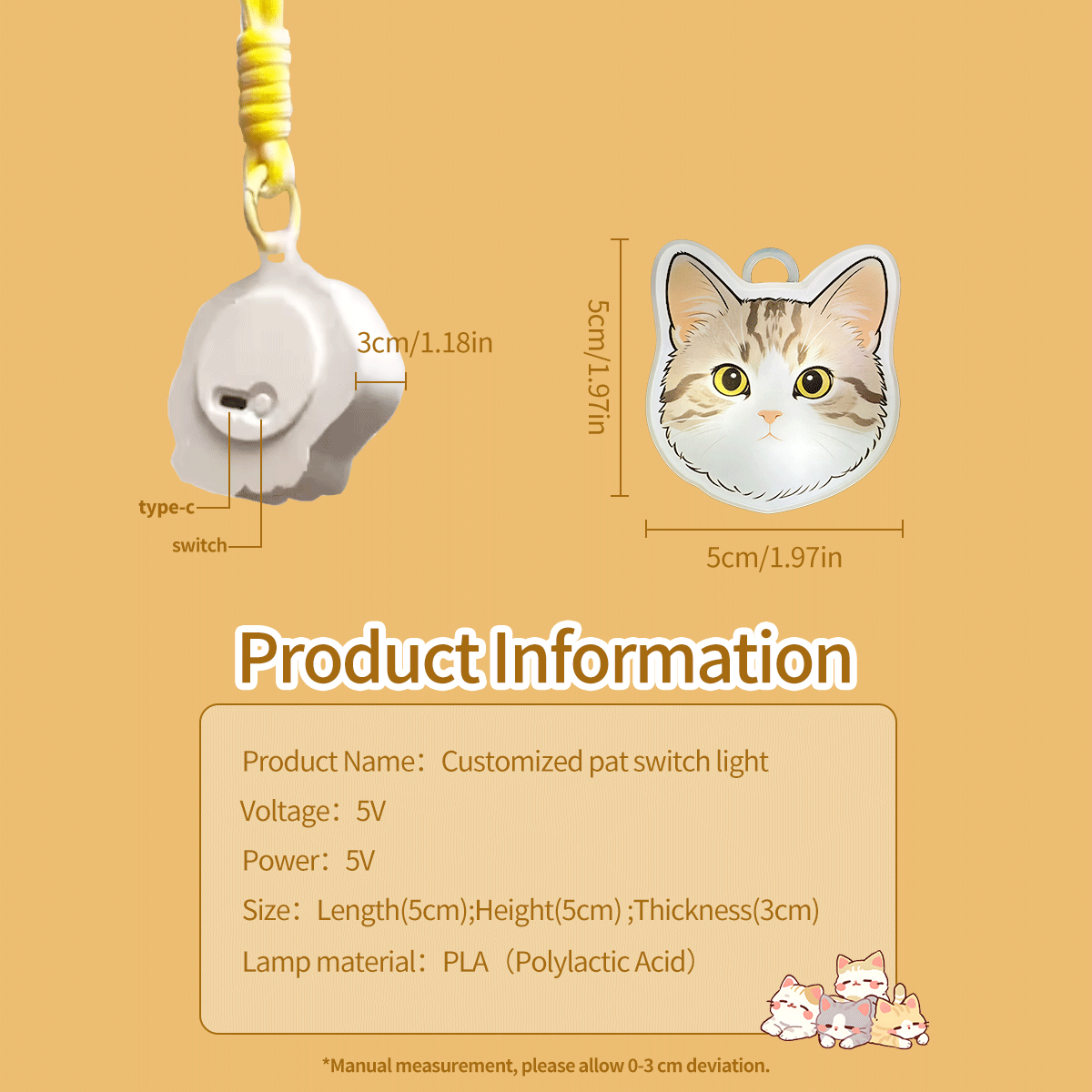 Cute Pet Pat Switch Light, Cat & Dog Animal Keychain Night Light, Rechargeable Bag Charm & Car Decor