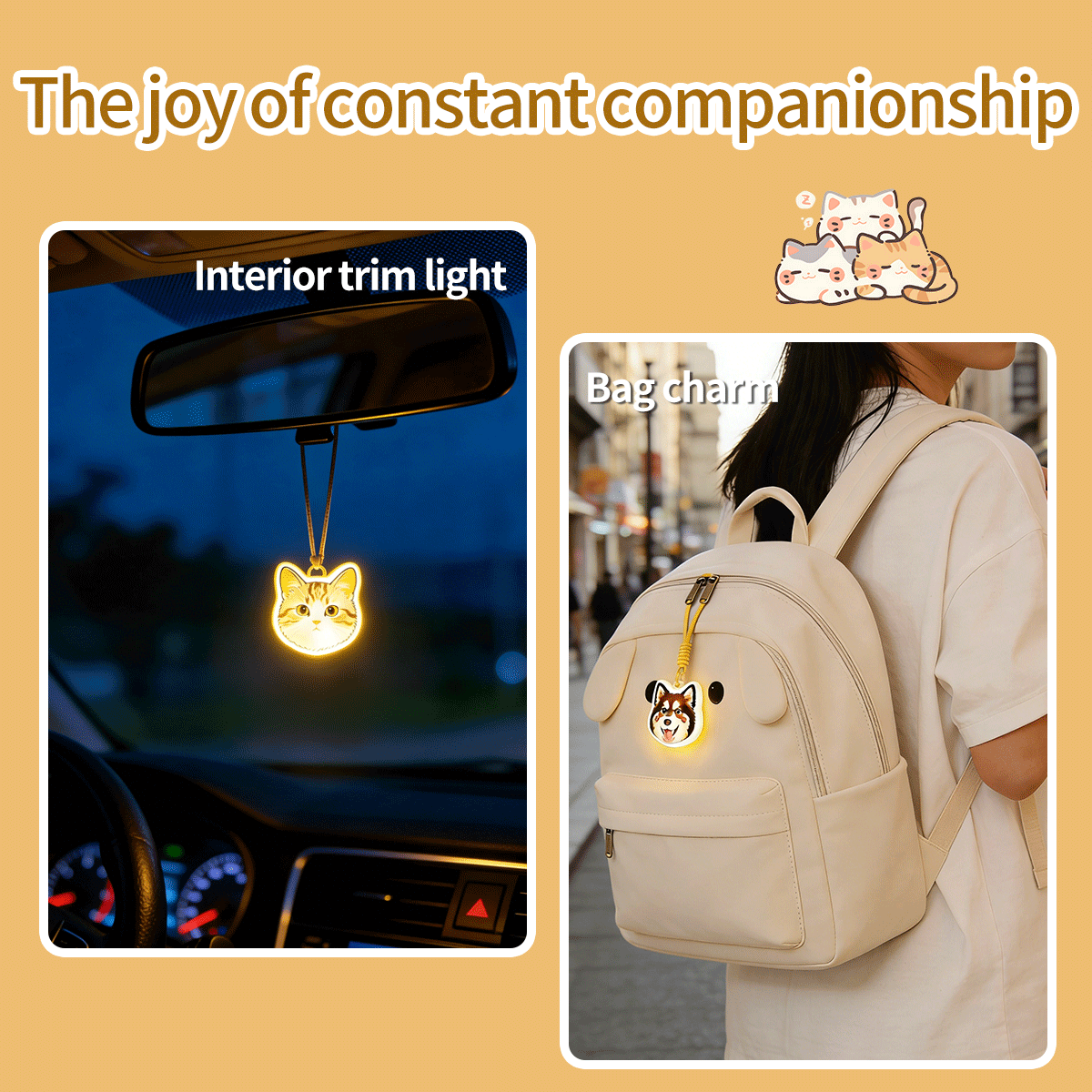 Cute Pet Pat Switch Light, Cat & Dog Animal Keychain Night Light, Rechargeable Bag Charm & Car Decor