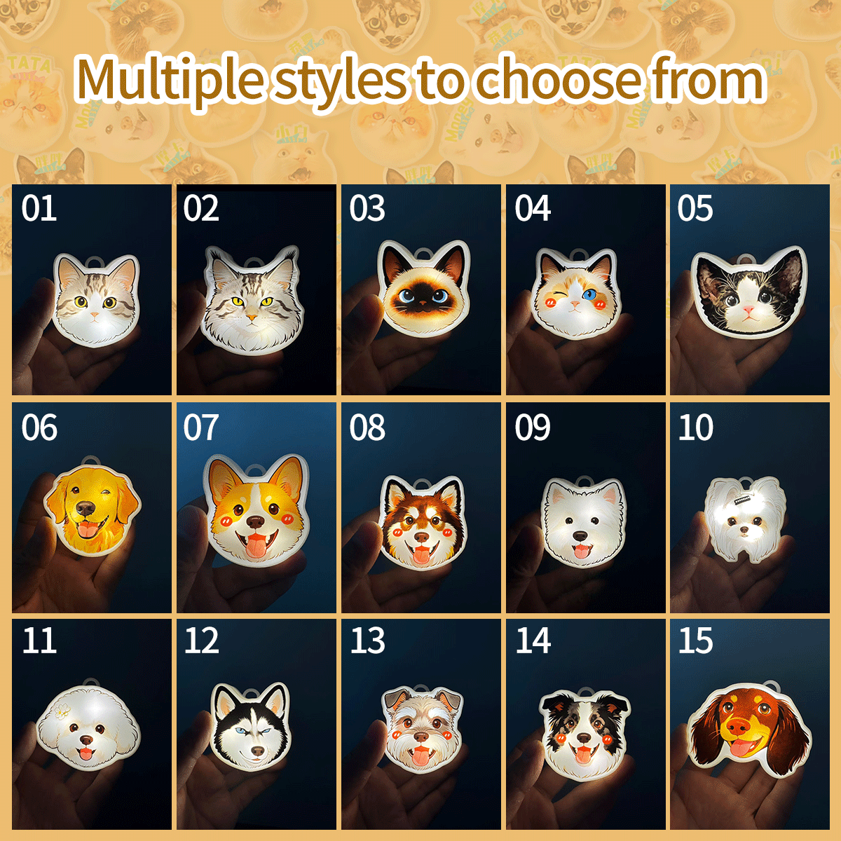 Cute Pet Pat Switch Light, Cat & Dog Animal Keychain Night Light, Rechargeable Bag Charm & Car Decor